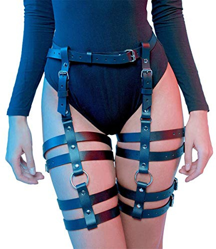 Nonebrand Arnés de pierna enjaulado para mujer con ligas Harajuku ajustable en la cintura para cincher - Negro - Medium