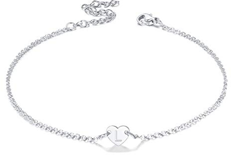 FaithHeart Initialer vristlänk för kvinnor rostfritt stål hjärtberlock ankelarmband med bokstav A-Z fotkedja fotkedja fotkedja justerbar barfota smycken sommargåvor för flickor, 27 cm, Legerat stål