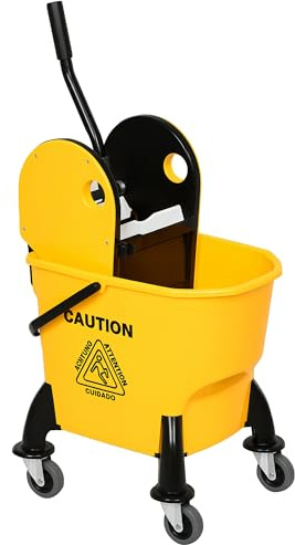 HOMCOM 26L Mop Bucket with Wringer, Mop Bucket on Wheels with Carry Handle, Mop Holder, Plastic Body for Household, Yellow