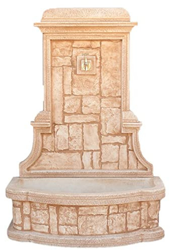 Fontaine murale modèle rustique 78 x 48 x 115 cm. Béton en pierre avec robinet. Fontaine décorative pour extérieur. Poids : 103 kg. Couleur : tuile