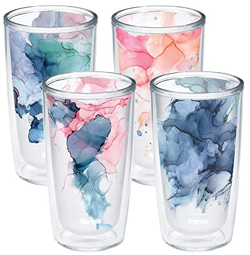 Tervis Made in USA Double Walled Inkreel - Crystal Nature Collection Insulated Tumbler Cup Keeps Drinks Cold & Hot, 16oz 4pk, Assorted