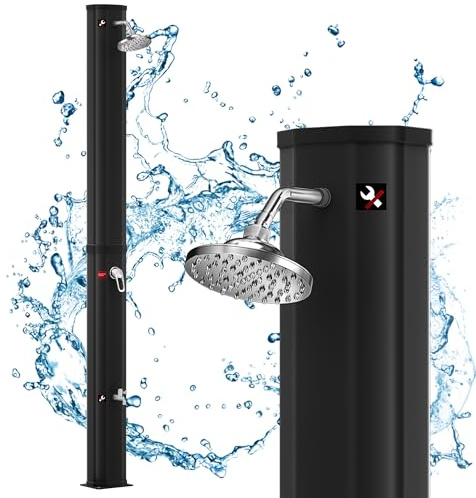 UISEBRT Doccia solare da giardino, 35 litri – 217 cm, sistema solare per doccia da giardino, acqua calda max. 60 °C, senza collegamento elettrico, per esterni, per piscina, con soffione a pioggia,