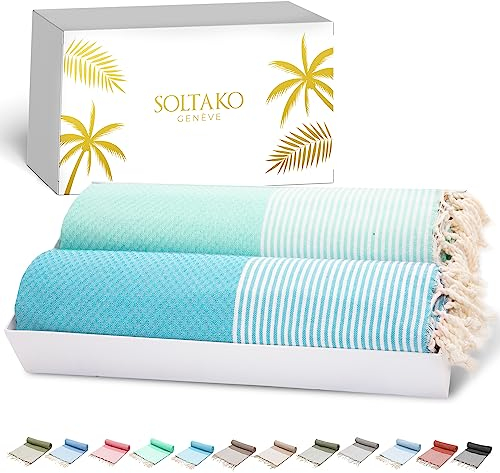 SOLTAKO Fouta Santorini Premium, 2er Set, Mint/Aqua, 100/200cm