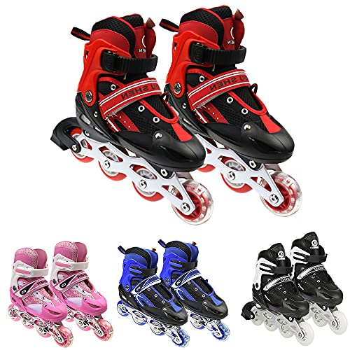 Homewell Patins à glace réglables en PVC Single Flash - Pour homme et femme - Taille M (32-37) (rouge)