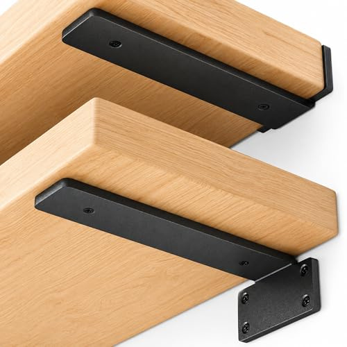 6 Pack Floating Shelf Bracket 6 Inch, Heavy Duty Hidden L Brackets, DIY Rustic Industrial Shelf Brackets with Modern Iron Finish(Black)