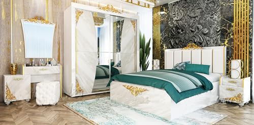 Camera da Letto Completa con Letto Matrimoniale Testiera Imbottita Armadio Ante Scorrevoli Comò e 2 Comodini CDLU34 (solo letto)