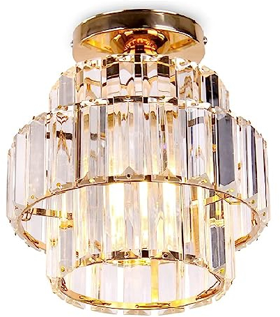 Cainjiazh Mini lustre en cristal lustre encastré plafonnier double couche de cristal moderne lustre luminaire Chambre couloir Bar cuisine salle de bain (or)