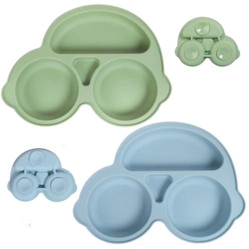 Tootesa Kinderteller mit Saugnapf,2 Stück Silikon Kinderteller,Baby Teller mit Saugnapf,Auto-Styling Babyteller BPA Frei,mikrowellen- und spülmaschinenfest