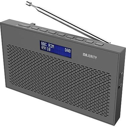 Portable DAB/DAB+ Digital Radio | 15H Battery and Mains Powered | Kitchen FM Radio, 20 Presets | LED Display, 3.5mm Headphone Jack | Dual Alarm with Sleep Timer Function | MAJORITY Histon (Charcoal)