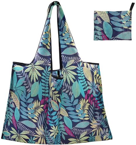FenFang Reusable Shopping Bags Foldable, Extra Large Grocery Bag, Washable Pocket Shopper Bag, Lightweight Handbag Tote Bag Portable Pouch for Daily Travel Picnic, 56 X 67 cm (Blue)