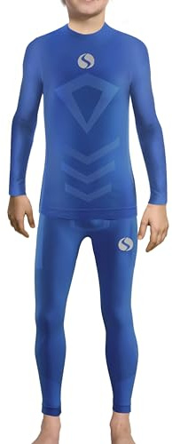 sesto senso Lange Thermo Unterwäsche Kinder Blau Jungen Sport Bunt Kompressionshose Thermounterhemd 2XS/XS Royal