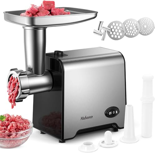 Yabano Picadora de Carne Eléctrica, Acero Inoxidable, 3 en 1 Profesional Máquina Picadora Carne con 3 Placas de Molienda, 1500W Max Motor de Cobre, Función Inversa