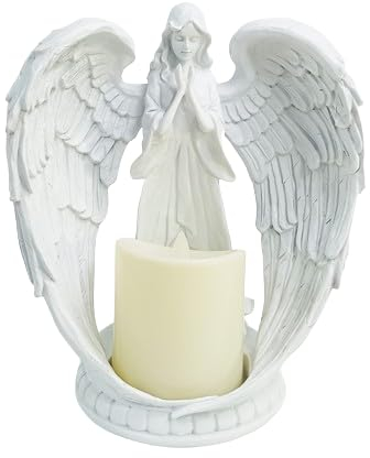 Kerzenhalter Engelsfigur mit Kerze, Engel Teelichthalter, 21,0 x 22,0 cm, Deko Engel Figuren, Engel Figur, Engelsstatue, Grabdeko, Teelicht Kerzenhalter für Tischdekoration Geschenke.