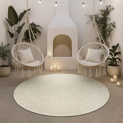 the carpet Kansas - robust indoor and outdoor carpet in natural jute look, weatherproof, suitable for patio and garden, Cream, ca. 160 cm Rund