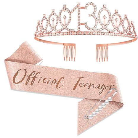YongHang Födelsedagsdekorationsset Med Halsband Och Diadem I Roséguld – Presenter Och Krona För Födelsedagsfestdekoration