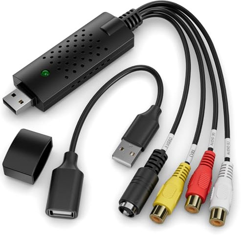 VHS zu Digitaler Konverter, Cinch-zu-USB-Audio-Konverter, USB 2.0-Videoaufnahme-Karte, Konvertiert VHS zu Digital VHS VCR Mini DV Hi8 DVD für MAC/PC
