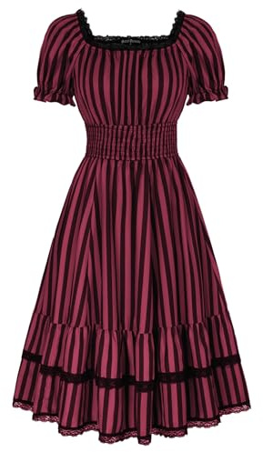Scarlet Darkness Steampunk-spetsklänning för damer, med smockad midja, rockabillyklänning, medeltida klänning