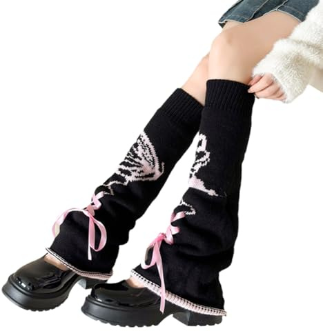 Damen Gothic Beinlinge, Beinlinge für Frauen, Kawaii Y2K Legwarmer Winter Stiefel, Mädchen ausgestellte Beinstulpen,Gothic Lolita Beinstulpen Accessoires, Schwarz
