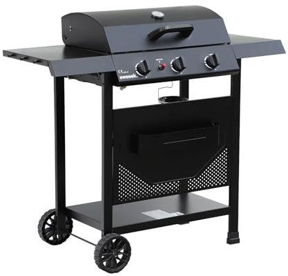sweeek - Barbecue au gaz Madeleine noir. 3 brûleurs. cuisine extérieure. L 109.5 x P 59 x H 125cm