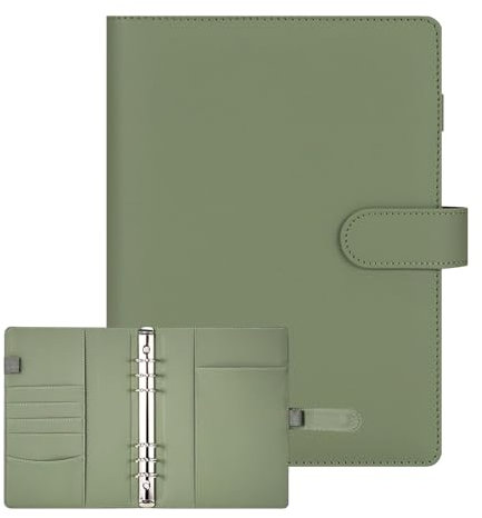 JOYIAL A5 Binder, 6 Loch, Olivgrün, Kunstleder, Nachfüllbar, Magnetischer Verschluss, 100 Blatt, A5 Ringbuch, Planer, Organizer, Für Büro, Schule, Reisen