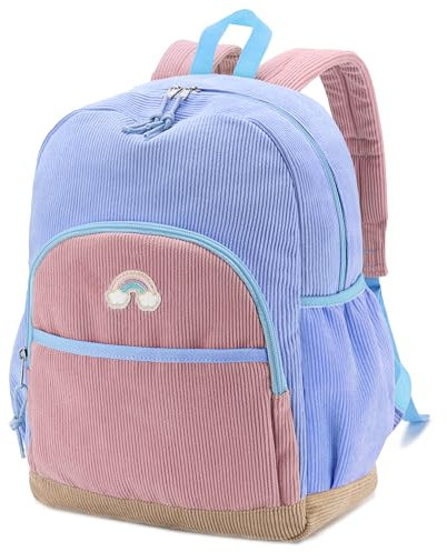 Kasgo Kinderrucksack, Cord Schulrucksack Mädchen Jungen Vorschulrucksack Tagesrucksack Rucksack Kinder Mit Brustgurt 12L Für 5-7 Jahre Hellrosa und Lila