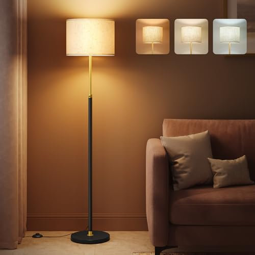 VASAGLE Lampada da Terra, Lampada da Lettura Regolabile in Altezza 140-170 cm, Piantana Moderna, Interruttore a Pedale, Paralume in Tessuto, Attacco E27, Colore Oro e Nero LFL002B02