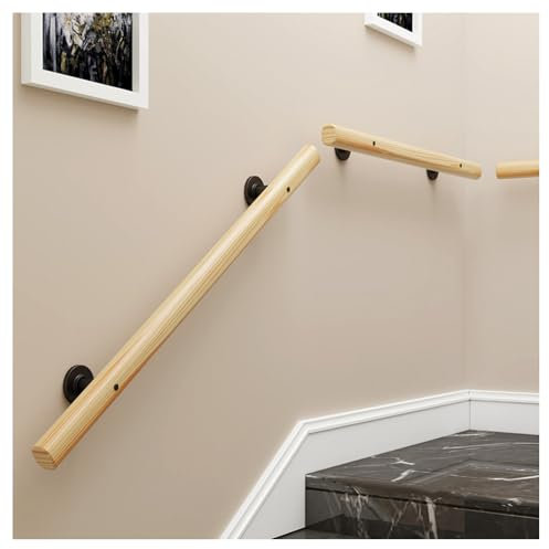 Main courante en bois pour escaliers – Rampe d'escalier de sécurité murale antidérapante avec supports, rampe réglable pour intérieur/extérieur pour personnes âgées et enfants (B, 50CM)
