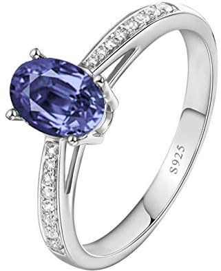 Tolldek Anillo de plata de ley 925, plata de ley S925, anillos de amistad con circonita ovalada, lila, anillos de plata vintage, joyas auténticas, talla 47-65, Plata de ley, Zirconia cúbica