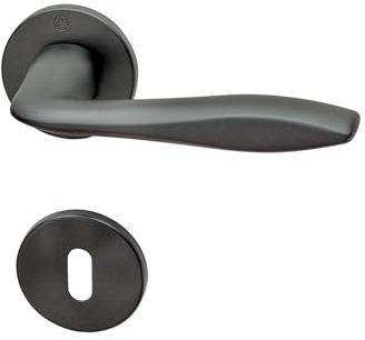 Ghidini Maniglia per porte interne LITZ, zama, finitura ZNO, con rosetta tonda Ø50x5 mm e bocchetta foto CHIAVE, adatta per porte con spessore di 38-42mm