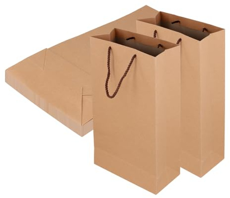 SENJEOK 20 st kraftpapper dubbel vinflaska väskor med rephandtag, brun återanvändbar två vinflaskor presentpåse för festliga fester, detaljhandelsvisning, 35 x 18 x 9 cm