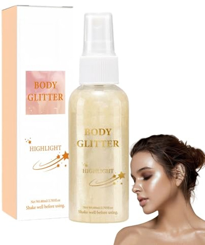 Oumun Body Glitter Spray, Face & Body Glow Shimmer, Liquid Highlighter, Waterproof Quick Dry, Body Luminizer, Pearl White
