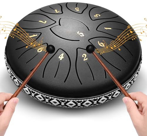 Steel Drum 11 Note 6 Inches D-Key Rain Drums for Garden,Handpan Drums with Music Book, Mallets and Carry Bag,Percussion Instrument Gift for Meditation Musical Education Mind Healing