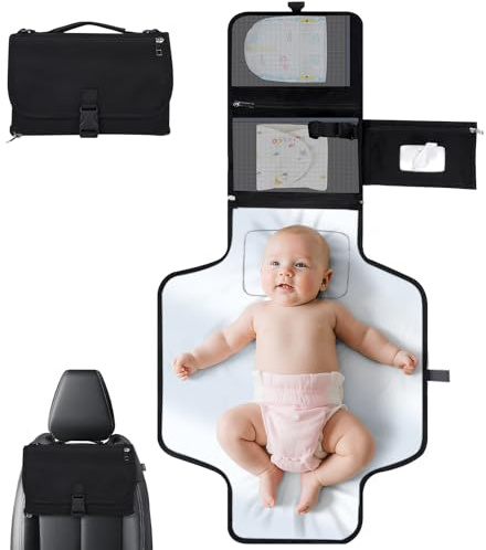 VINATO Matelas à Langer Bébé avec 5 Poches, Sans BPA, Grand (70x56cm), Pliable, Imperméable - Matelas a Langer de Voyage, Matelas à Langer