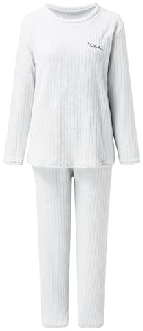 Celanisai Conjunto de pijama para mujer, 2 piezas, forro polar de peluche, ropa de dormir de invierno cálido, 2 piezas, manga larga, parte superior acanalada y pantalones de pijama, ropa de dormir