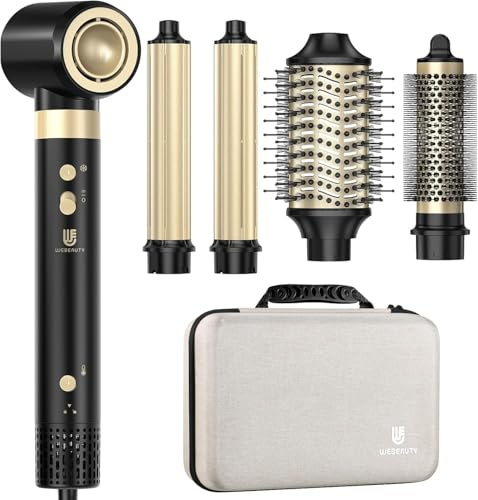 webeauty Doppia Tensione 6 in 1 Phon Capelli Nuovo Aggiornamento, 110,000GIRI/MIN, 30M/S Phon, 500 Milioni di Ioni Asciugacapelli con Spazzola Asciugacapelli e Air Arricciacapelli Automatico,Bianco