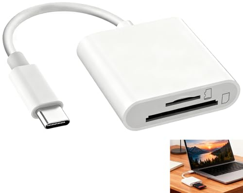 USB C SD-kortläsare 100 MB/s med SD och microSD-plats, USBC-kortläsare för SDXC micro-SD till 2 TB, kortadapter med 15 cm flätad kabel kompatibel med Galaxy S24/S24 Ultra, iPad Pro/iPad Air, MacBook