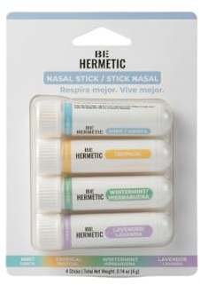 Be Hermetic – Pack de 4 Sticks Nasaux – Inhalateur aux Huiles Essentielles Naturelles – Ouvre les Voies Respiratoires, Favorise la Respiration Nasale et le Sommeil Profond, Effet Rafraîchissant