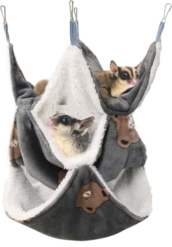 Sugar Glider Pouch 3-Layer Hammock Warm Bed Bedding, Sugar Glider Cage Accessories Toys, for Rat Ferret Chinchilla Playing Sleeping