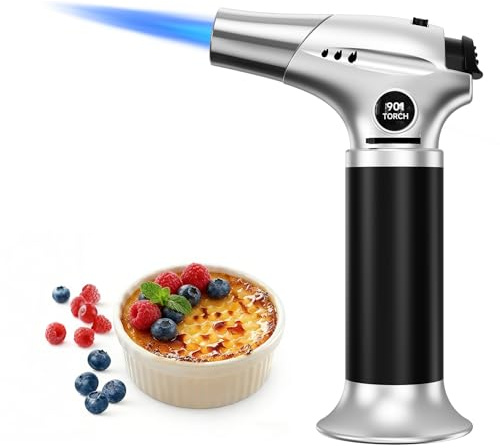 Ankway Cannello da Cucina, Fiamma Ossidrica Portatile con Blocco di Sicurezza e Fiamma Regolabile, Ricaricabile Regolabile per Rendere Croccante e per il Barbecue, Argento-Gas Butano Non Incluso