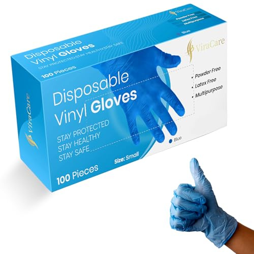 100 x Blue Disposable Gloves | Vinyl Gloves Disposable | Latex free gloves | Powder Free Gloves | Strong And Non-Sterile | (1 Pack of 100, Small)