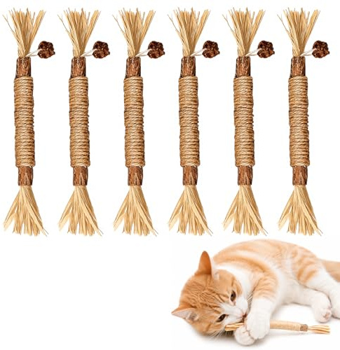 Cat Silvervine Chew Sticks 6 PCS Natural Dental Interactive Catnip Toys for Indoor Cats Teeth Cleaning Interactive Nip Stress Release
