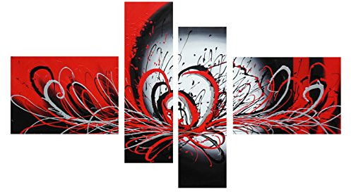 Fokenzary Leinwandbild handgemalt Rot und Schwarz modern abstrakt fließende Farben gerahmt fertig zum Aufhängen