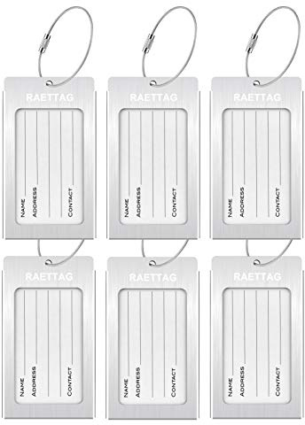 WeBravery Luggage Tags Metal Suitcase Tags Travel Bag ID Identifier Luggage Tag (Silver 6-Pack)