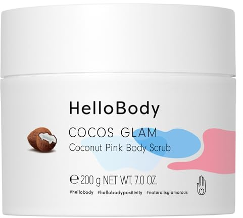 HelloBody Coco Glam Pink Body Scrub (200g) - veganes Körperpeeling für trockene Haut - natürliches Körper- und Gesichtspeeling - Körperpflege mit Kokosduft