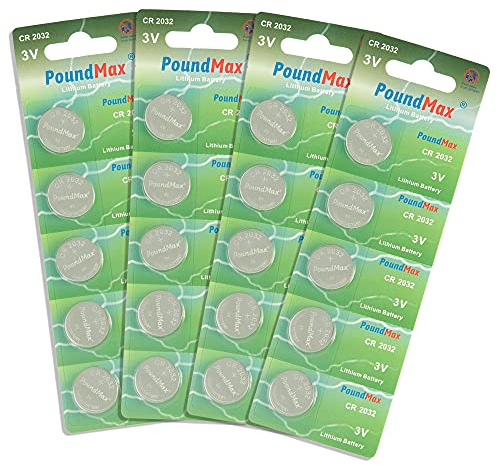 PoundMax 2032 CR2032 DL2032 ECR2032 Lithium-Knopfzellenbatterien, 3 V, 20 Stück