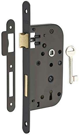 THIRARD - Serrure Encastrable Pêne Dormant - Porte de Chambre - Axe 50 mm - Bouts Ronds - Noir - Coffre Acier Embouti - Têtière Acier - Mécanisme à 2 Tours - 1 Clé