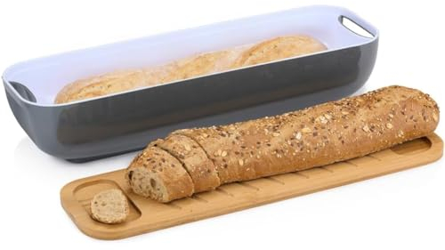 BAKAJI Portapane Con Coperchio Tagliere Vassoio in legno Porta Pane/Baguette in Plastica dura Contenitore Salvafreschezza Dimensione 40 x 12,5 x 8 cm Accessori Cucina