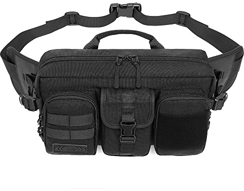 Bauchtasche für Herren und Damen, wasserdicht, große Gürteltasche, passend für 20 cm (7,9 Zoll) Tablet, Hüfttasche mit verstellbarem Gurt für Workout, Laufen, Wandern, Schwarz, Large, Verstellbar