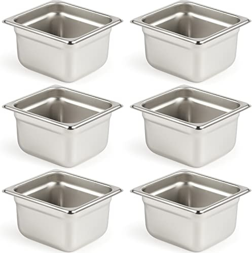CURTA 6 Pack Anti-Jam Hotel Pans, 1/6 Size 4 Inch Deep, NSF Commercial 18/8 Stainless Steel Chafing Steam Table Pan, Catering Storage Metal Food Pan
