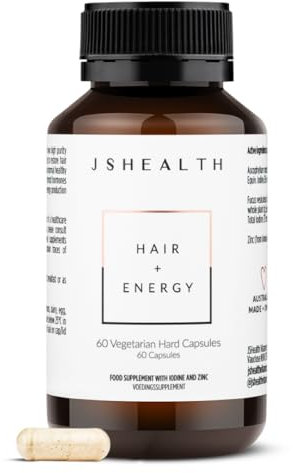 JSHealth Vitamins Hair and Energy Formula, Hair Growth Supplement for Women and Men, Zinc and Iodine Capsules for Healthy Growth, Hair Loss Support, 60 Capsules